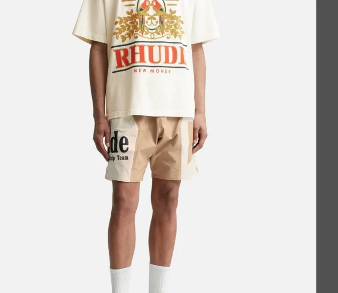 RHUDE Summer Macaw Flower Slogan Short Sleeve T-shirt White S-XL Size