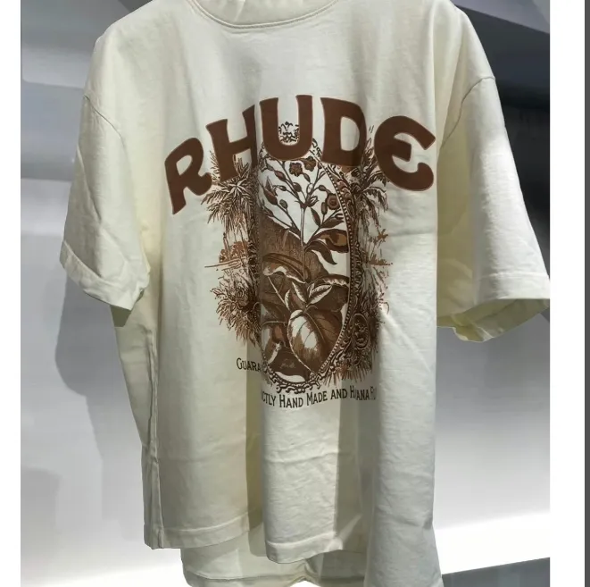 RHUDE Summer Flower Logo Printed Retro Short sleeved T-shirt White S-XL Size