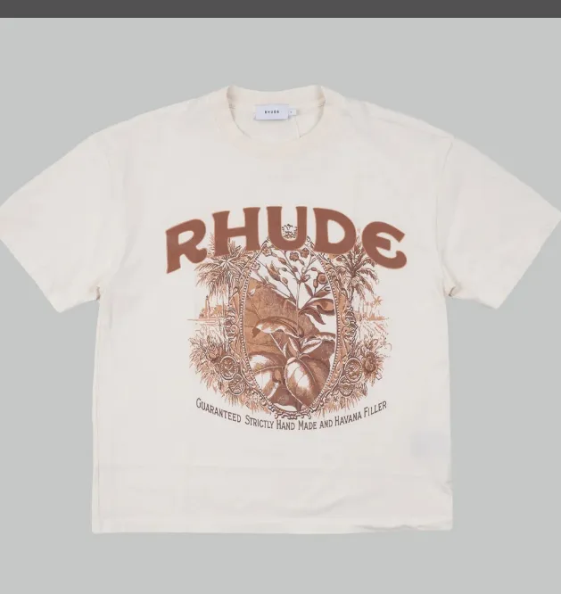 RHUDE Summer Flower Logo Printed Retro Short sleeved T-shirt White S-XL Size