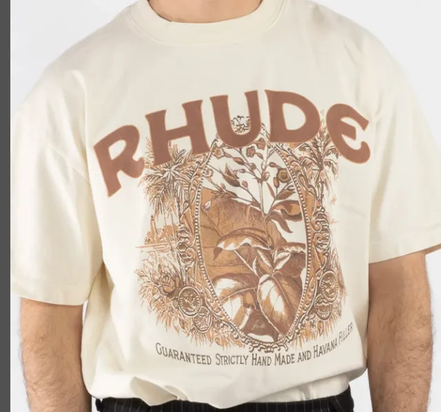 RHUDE Summer Flower Logo Printed Retro Short sleeved T-shirt White S-XL Size