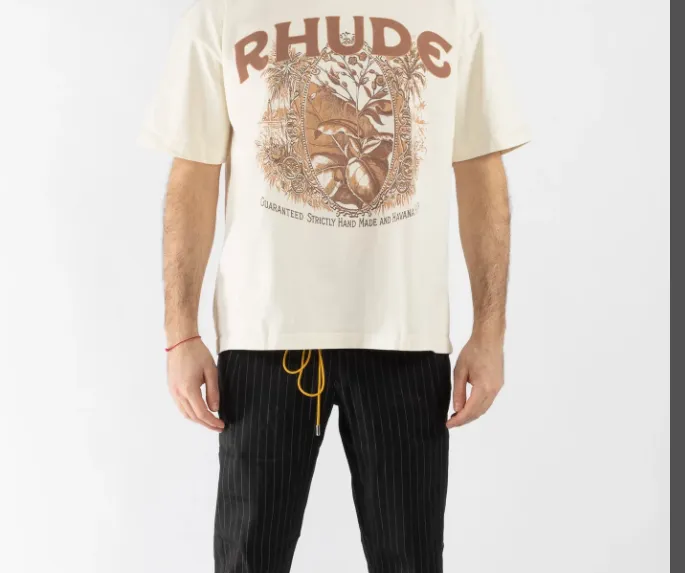 RHUDE Summer Flower Logo Printed Retro Short sleeved T-shirt White S-XL Size