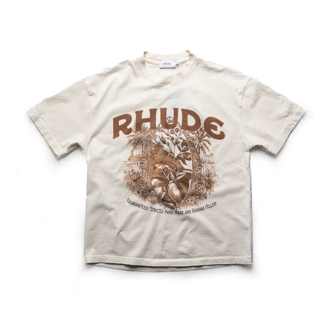 RHUDE Summer Flower Logo Printed Retro Short sleeved T-shirt White S-XL Size