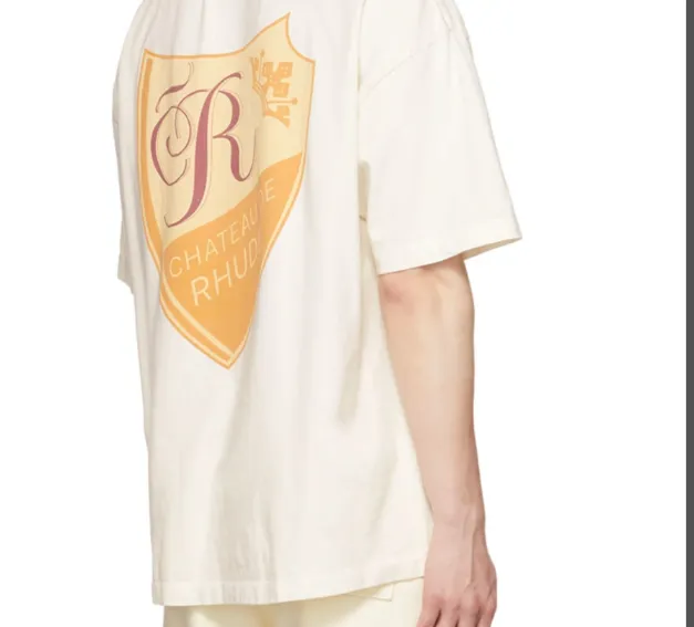 RHUDE Yellow Badge Printed Retro Short sleeved T-shirt White S-XL Size