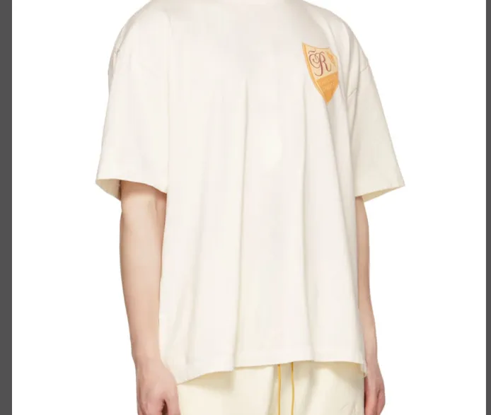 RHUDE Yellow Badge Printed Retro Short sleeved T-shirt White S-XL Size