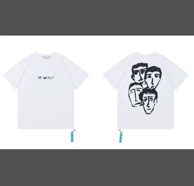 OFFWHITE New Portrait Sketch with Sensorless Printed Pattern Short Sleeve for Men and Women