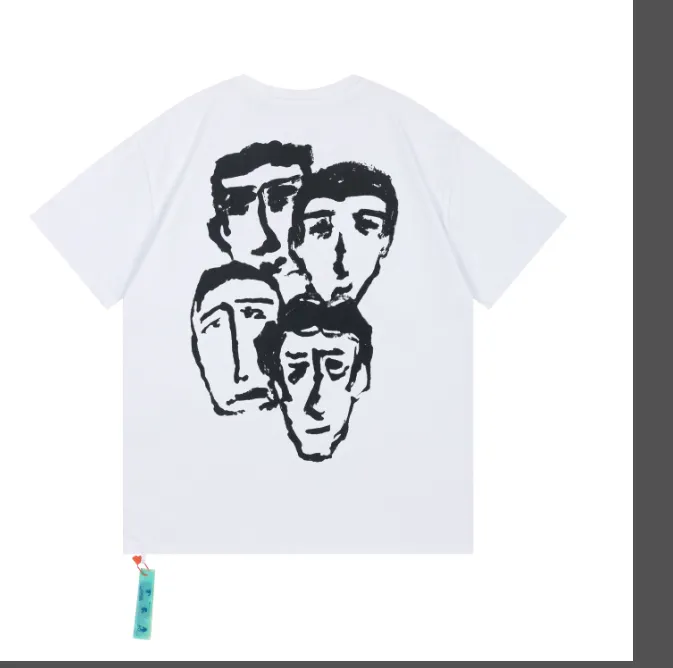 OFFWHITE New Portrait Sketch with Sensorless Printed Pattern Short Sleeve for Men and Women