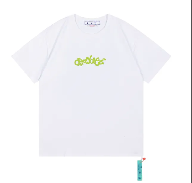 OFF-WHITE New Green Foam Letter Printed Arrow Short Sleeve for Men and Women