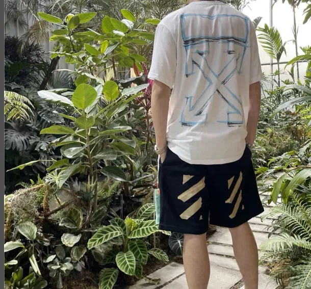 OFF-WHITE New Mark Pen Line Arrow Blue Printed Pattern Short Sleeve