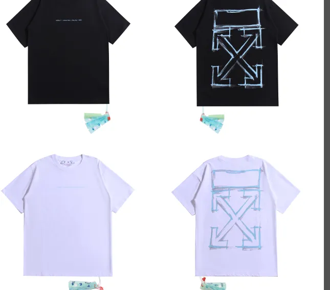 OFF-WHITE New Mark Pen Line Arrow Blue Printed Pattern Short Sleeve