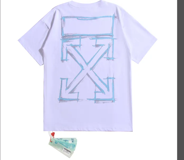 OFF-WHITE New Mark Pen Line Arrow Blue Printed Pattern Short Sleeve