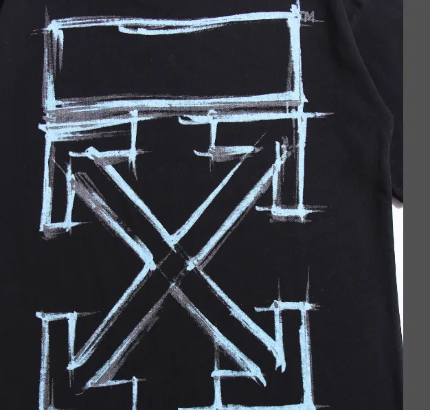 OFF-WHITE New Mark Pen Line Arrow Blue Printed Pattern Short Sleeve