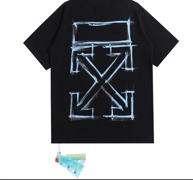 OFF-WHITE New Mark Pen Line Arrow Blue Printed Pattern Short Sleeve