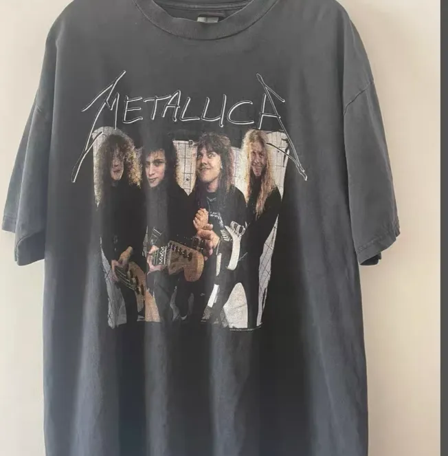 JUSTIN BIEBER Same Style VINTAGE METALLICA Vintage Washed Portrait Band Printed Short Sleeve T-shirt