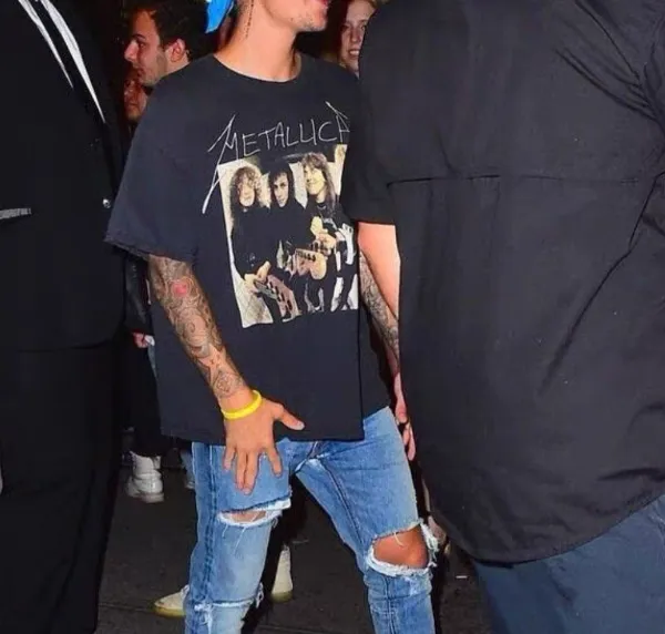 JUSTIN BIEBER Same Style VINTAGE METALLICA Vintage Washed Portrait Band Printed Short Sleeve T-shirt