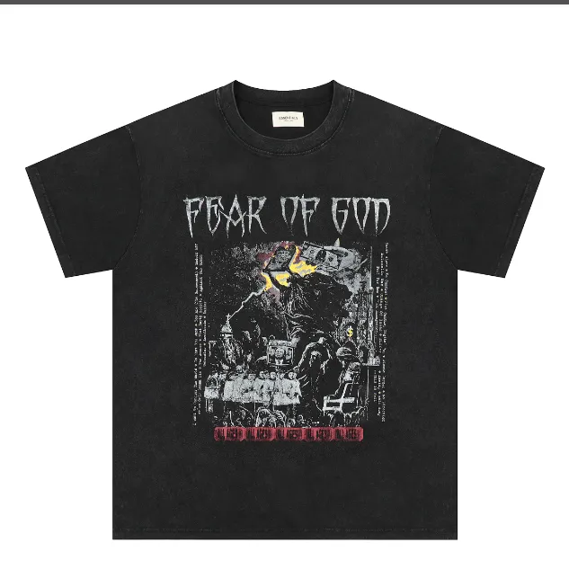 FEAR OF GOD Vintage Abstract Reality Hell Washed T-shirt Washed Black