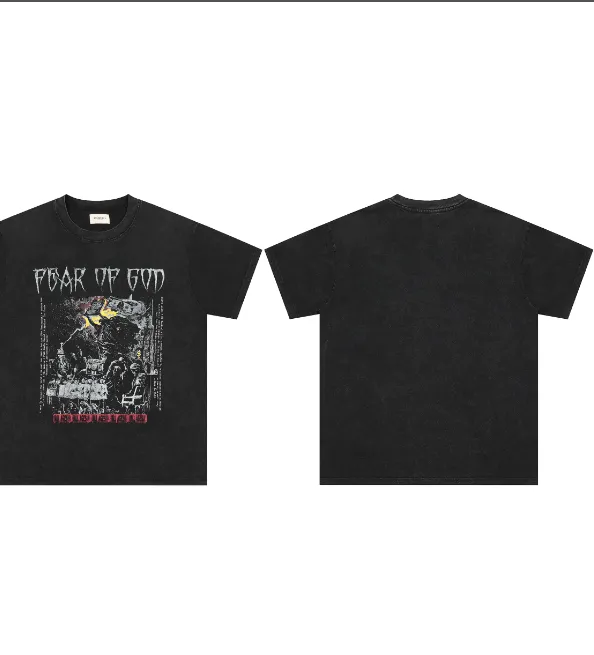 FEAR OF GOD Vintage Abstract Reality Hell Washed T-shirt Washed Black