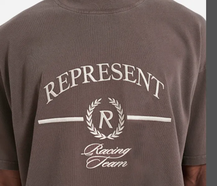 Representative Embroidered Logo Slogan Retro Short Sleeve T-shirt Grey Brown S-XL Size