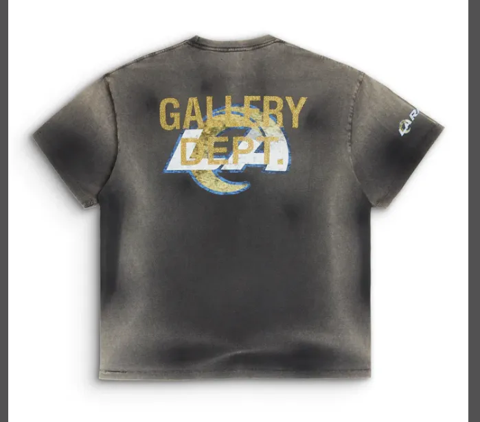 Gallery Depot. x LA Rams Sun Faded Black Tee Co branded Letter Logo Printed Short sleeved T-shirt Black Brown S-XL