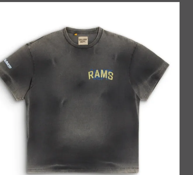 Gallery Depot. x LA Rams Sun Faded Black Tee Co branded Letter Logo Printed Short sleeved T-shirt Black Brown S-XL