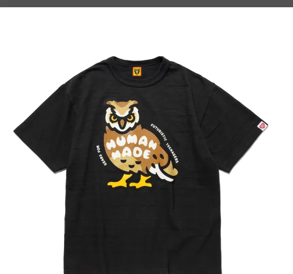 HUMAN MADE GRAPH T-SHIRT owl style retro American logo printed bamboo cotton cylindrical short sleeved t-shirt