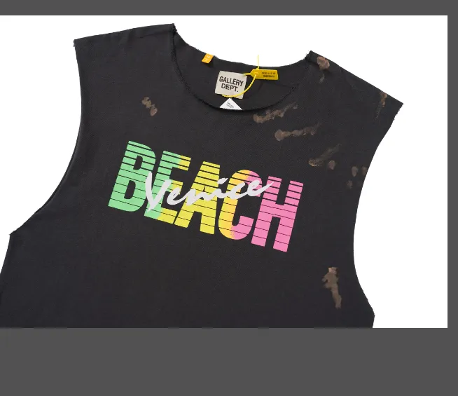 Gallery Depot. Vintage sleeveless camisole color letter printed short sleeved T-shirt black brown S-XL