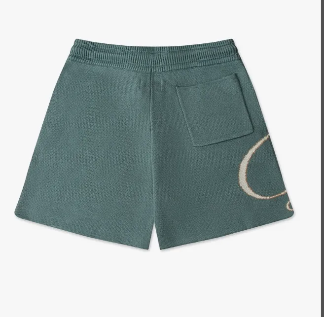 RHUDE letter logo jacquard drawstring yarn high street shorts khaki lake blue S-XL size