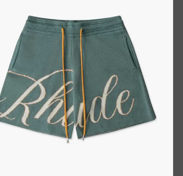 RHUDE letter logo jacquard drawstring yarn high street shorts khaki lake blue S-XL size