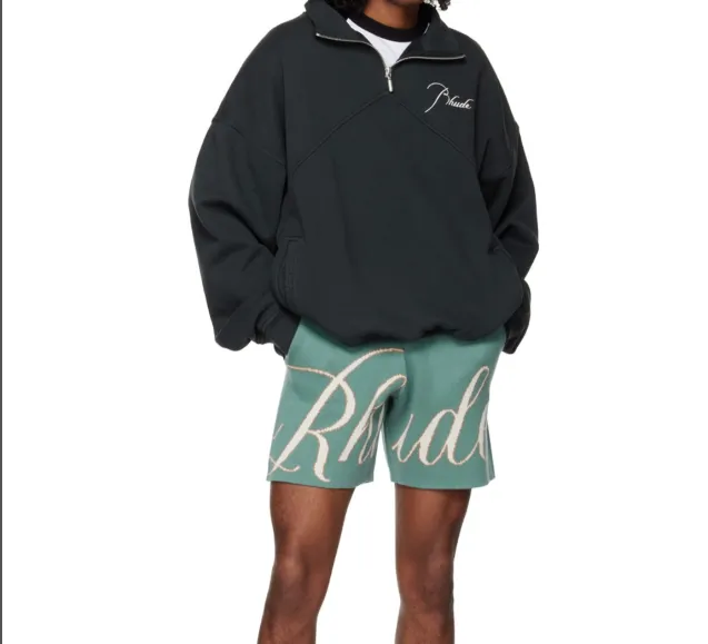 RHUDE letter logo jacquard drawstring yarn high street shorts khaki lake blue S-XL size