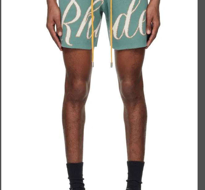 RHUDE letter logo jacquard drawstring yarn high street shorts khaki lake blue S-XL size