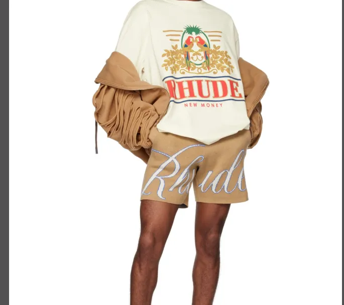 RHUDE letter logo jacquard drawstring yarn high street shorts khaki lake blue S-XL size