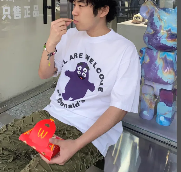 CPFM x McDonald's Co branded Four Eye "Smooth Dodging" Foam Letter Cartoon Printed Short Sleeve T-shirt