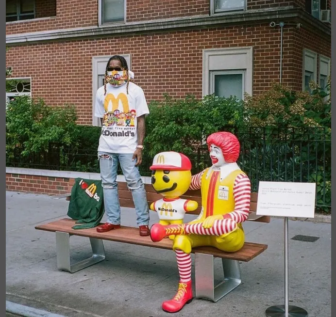 ￥129 CPFM.  X McDonald's collaboration smiley face burger family logo foam printed short sleeved t-shirt