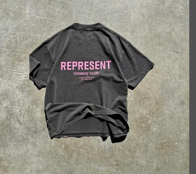 REPRESENT The Owners Club Colored Slogan Logo Printed Vintage Short Sleeve T-shirt Pink Letters Blue Letters White Letters S-XL Size