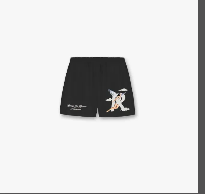 REPRESENT 23SS STORMS IN HEAVEN SHOPTS Retro American English Embroidered Angel Printed Sports Shorts