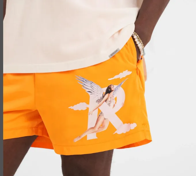 REPRESENT 23SS STORMS IN HEAVEN SHOPTS Retro American English Embroidered Angel Printed Sports Shorts