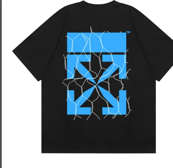 OFF-WHITE New Blue Arrow Lightning Wire Mesh Printed Short Sleeve