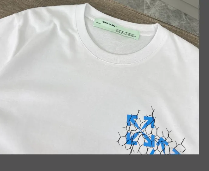 OFF-WHITE New Blue Arrow Lightning Wire Mesh Printed Short Sleeve