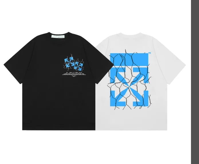 OFF-WHITE New Blue Arrow Lightning Wire Mesh Printed Short Sleeve