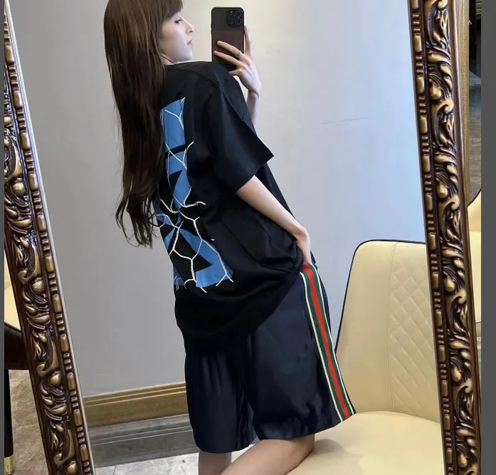 OFF-WHITE New Blue Arrow Lightning Wire Mesh Printed Short Sleeve