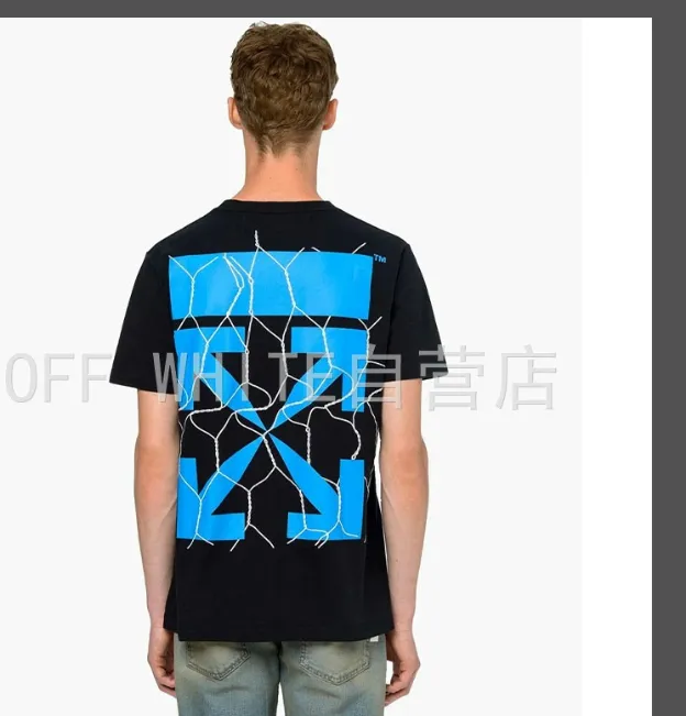 OFF-WHITE New Blue Arrow Lightning Wire Mesh Printed Short Sleeve