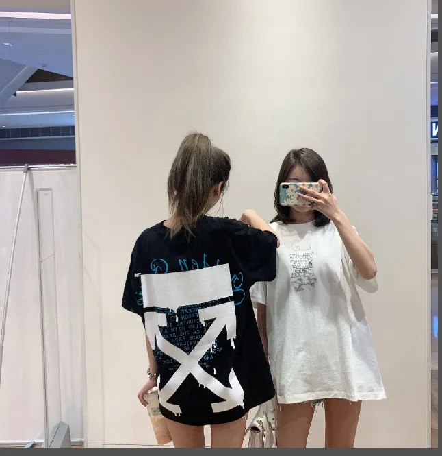 OFF-WHITE New Blue Letter Dissolved Arrow Printed Pattern Short Sleeve