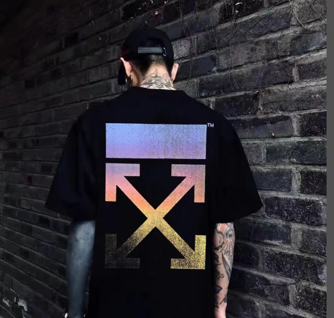 OFF-WHITE New Colorful Gradient Arrow Printed Pattern Short Sleeve