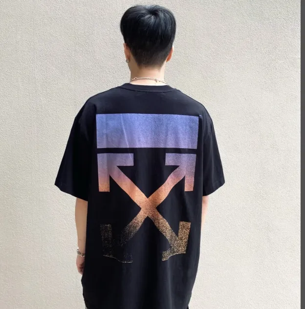 OFF-WHITE New Colorful Gradient Arrow Printed Pattern Short Sleeve