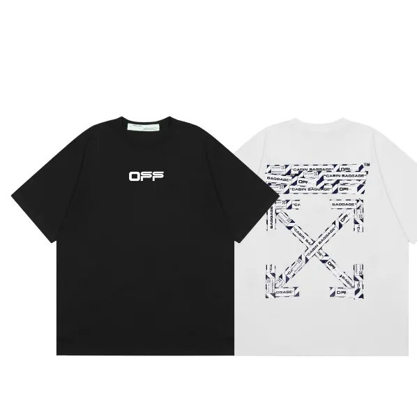 OFF-WHITE Classic Warning Line Arrow Printed Pattern Short Sleeve