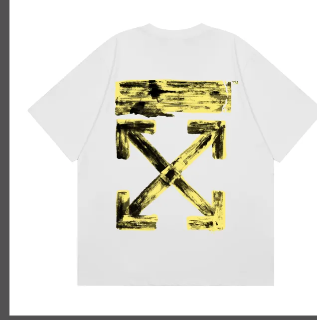 OFF-WHITE New Yellow Graffiti Brushed Arrow Printed Pattern Short Sleeve