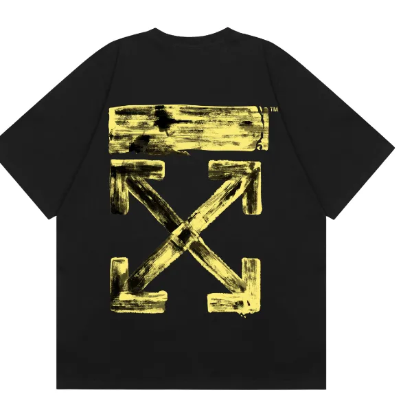 OFF-WHITE New Yellow Graffiti Brushed Arrow Printed Pattern Short Sleeve