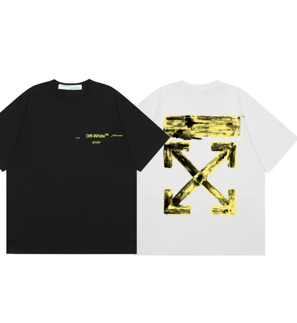 OFF-WHITE New Yellow Graffiti Brushed Arrow Printed Pattern Short Sleeve