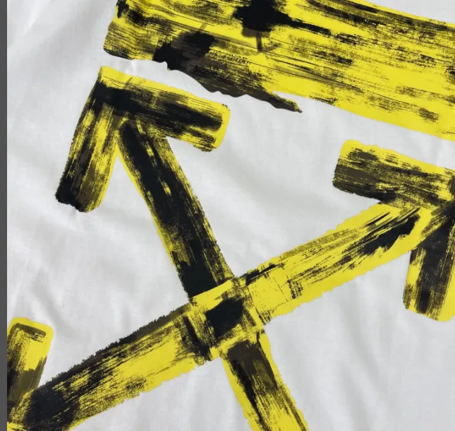 OFF-WHITE New Yellow Graffiti Brushed Arrow Printed Pattern Short Sleeve