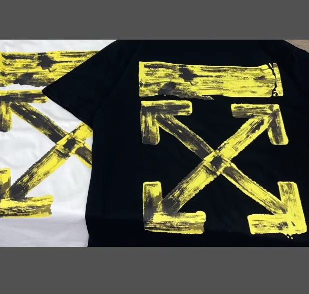 OFF-WHITE New Yellow Graffiti Brushed Arrow Printed Pattern Short Sleeve