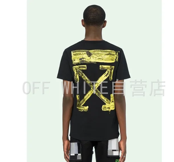 OFF-WHITE New Yellow Graffiti Brushed Arrow Printed Pattern Short Sleeve